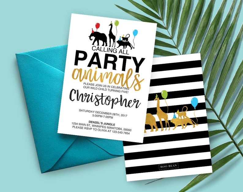 Calling All Party Animals, Birthday Invitation, Zoo Birthday Invitations, Safari Themed Party, Animal invitation, Wild One Invite, Boy image 2