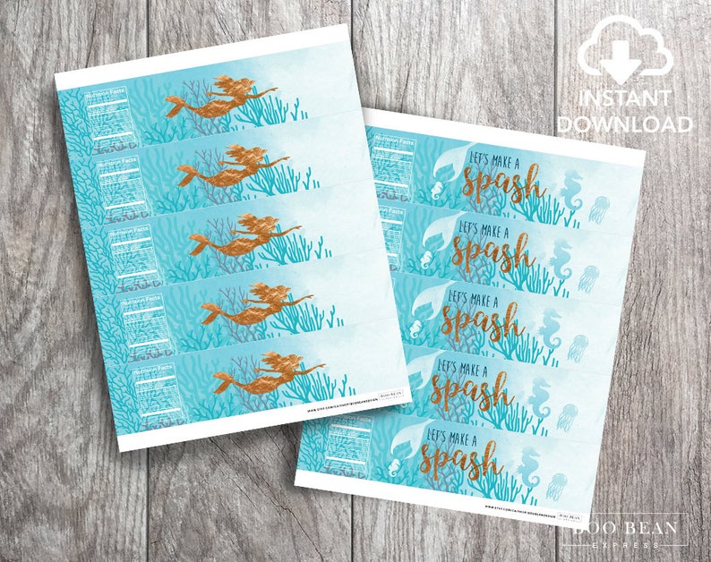 Mermaid Water Bottle Labels Printable Invitation Mermaid - Etsy