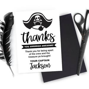 Pirate Thank You, pirate birthday, Thank you Card, treasure birthday, pirate, pirate invite, pirate hat, pirate party, eyepatch