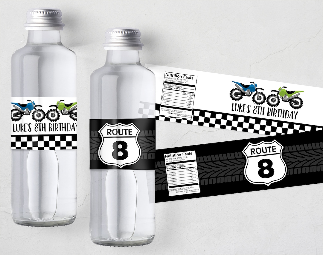 Motorbike Water Bottle Labels, Motorcycle Party Decor, Racing, Racing ...