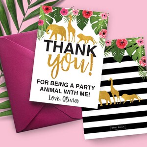 Girls Tropical Safari Thank you Card, Wild One Favour Card, Wild One, Safari, Giraffe, Wild one, Thank You Card, Thank You, Wild One Poster