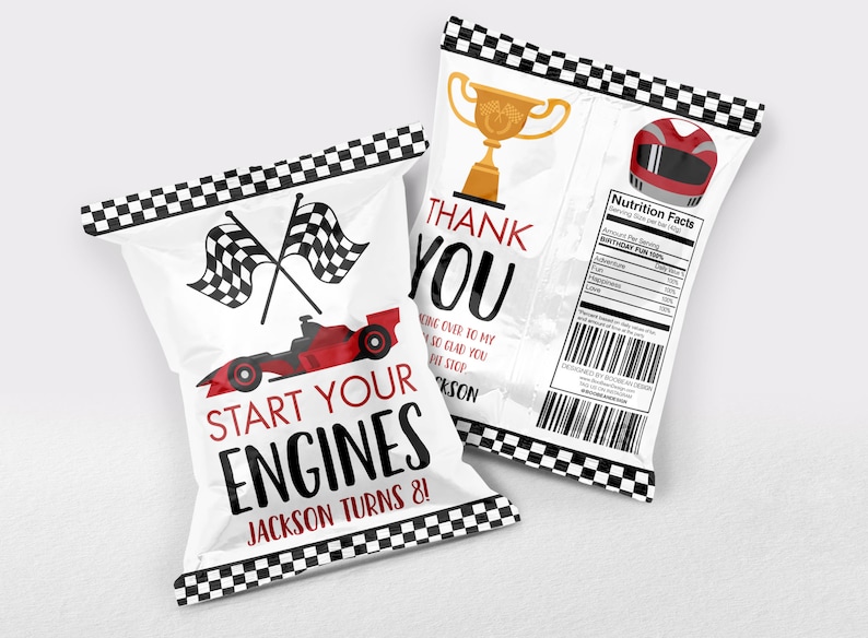 Race Car Chip Bag, Racing Chip Bag, Race Car Chip Bag Sleeve, Chip Bag Favour, Chip Bag, Race Car Bag, Cars Chip Bag image 1