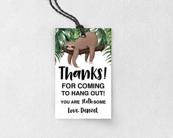 Sloth Thank You Tag, Sloth Tag, Sloth Bag Tag, Sloth Birthday Party, Tropical Sloth, Let's Hang Out, Zoo Tag, Sloth Favor Tag, Sloth Thanks