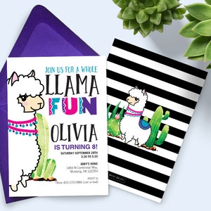 Llama Invitation, llama Birthday, Fiesta Invitation, Cactus Birthday, Mexican Fiesta, Cactus Invitation, Cactus Invite, Cinco de mayo