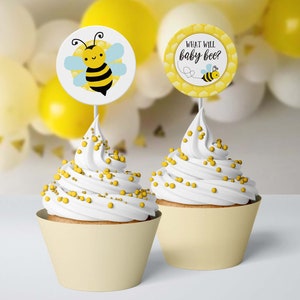 What Will It Bee Cupcake Toppers, Bee Baby Shower, Bee Gender Reveal, Jack and Jill, Baby Shower,Bee, Honey Bee, Honey Comb, Bee Decorations image 1