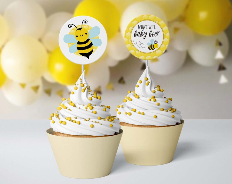 What Will It Bee Cupcake Toppers, Bee Baby Shower, Bee Gender Reveal, Jack and Jill, Baby Shower,Bee, Honey Bee, Honey Comb, Bee Decorations image 1