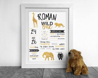 Gold Safari wild one First Birthday Chalkboard, Safari Chalkboard, Personalized Poster, Birthday Chalkboard Sign, Boys Chalkboard, Safari