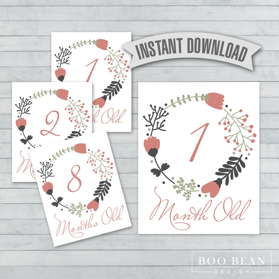 Floral Baby Month Signs | Instant Download | Printable Sign | Milestone ...