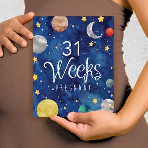 Embarazo Semana a Semana Espacio Neutral de Género, Descarga Instantánea, Imprimible, Foto de Embarazo Prop, Signo Semanal, Cuenta Regresiva del Embarazo