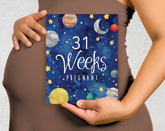 Pregnancy Week by Week Gender Neutral Space, Instant Download, Printable, Pregnancy Photo Prop, Weekly Sign, Pregnancy Countdown