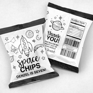 Black and White Space Chip Bag, Space Birthday Favors, Outer Space Party, Rocket Ship, Astronaut Party, Rocker Ship, Nasa, Space Chip Sleeve