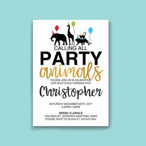 Calling All Party Animals, Birthday Invitation, Zoo Birthday Invitations, Safari Themed Party, Animal invitation, Wild One Invite, Boy image 3