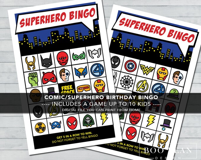 Superhero Birthday Bingo Printable Game Superhero Birthday - Etsy