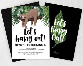 Sloth Birthday Invitation, Sloth Invitation, Invitation, Sloth Birthday Party, Tropical Sloth, Let's Hang Out, Zoo Invitation, Boy Sloth