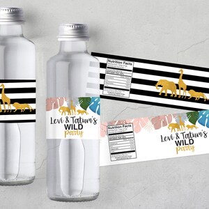 Tropical Safari Sibling Water Bottle Label, Twin Safari Label, Safari Label, Twins, Twins Water bottle , Boy and Girl Water Bottle label