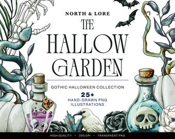 The Hallow Garden | Gothic Halloween Clipart | 25+ Hand-Drawn PNGs