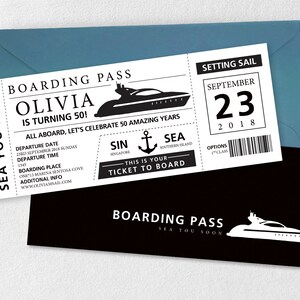 Yacht Destination Boat Boarding Pass, Boat Invitation, Nautical Invitation, Nautical Boarding Pass, Boat Ticket, Nautical Ticket, Ticket