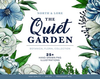 The Quiet Garden | Botanical Floral Clipart | Watercolor & Ink PNGs