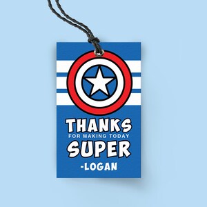 Amerikanischer Superheld Danke Tags, Superheld, Superheldenparty, Heldenparty, amerikanische Superheldentags, Superheldparty, Goodie Bag Tags, Tags
