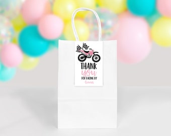 Girls Motorcycle Thank you tags, Dirt Bike Party Tag Design, Dirt Bike Party, Motorcycle party, Motorcycle tags, Goodie Bag Tags, Tags