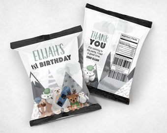 Arctic Animal Chip Bag, Winter Animal Birthday Favors, Polar Animal Party, Chip Bag Sleeve, Custom Chip Bag, Winter Animal Party, Winter