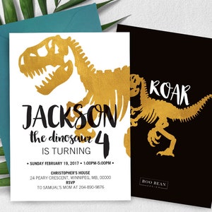 Modern Dinosaur Birthday Invitation, Dinosaur Invitation, Boys invitation, Dinosaur Birthday Party, Dino Invitation, Gold Dinosaur Party