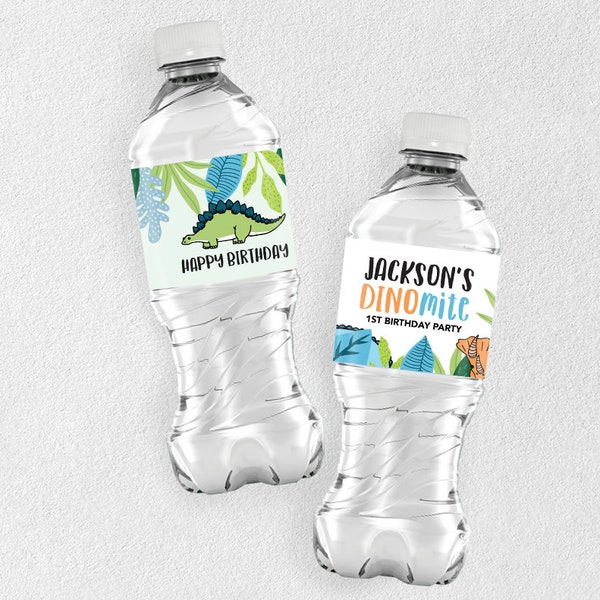 Tropical Dinomite Water Bottle Labels, Dinosaur Labels, Boys Dino Labels, Dinosaur Birthday Party, Water bottle ,Stegosaurus, Labels