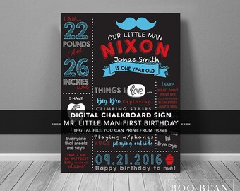 Moustache First Birthday Chalkboard | Chalkboard Sign | Personalized Poster | Printable | Birthday Chalkboard Sign | Boys Chalkboard sign
