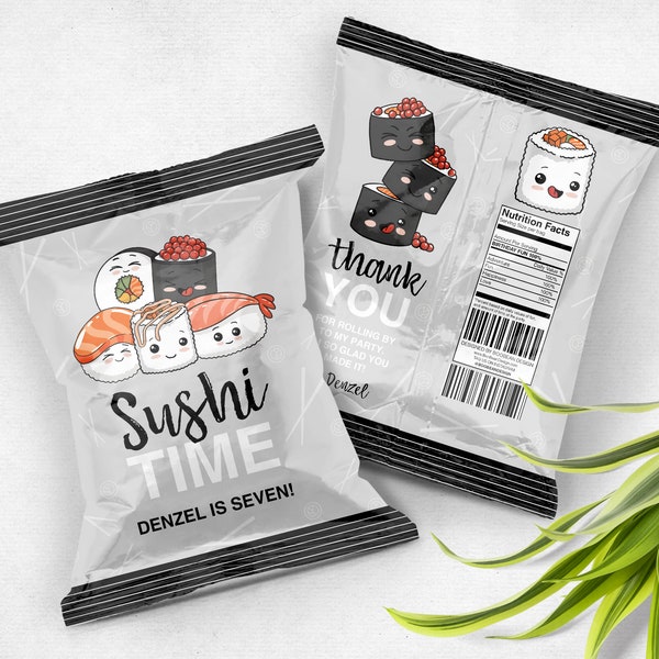 Sushi Chip Bag, Sushi Birthday Favors, Sushi Party, Chip Bag Sleeve, Custom Chip Bag, Sushi Party, Sushi Decorations, Sushi Decor, Sushi
