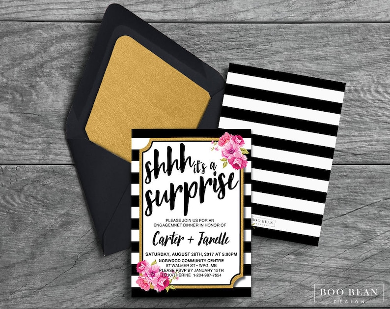 Floral Stripes Surprise Birthday Invitation Printable - Etsy Canada