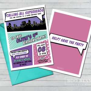 Girls Superhero Birthday Invitation | Printable Invitation | Pink Superhero Invitation | Hero Invitation | Superhero Party Comic Invitation