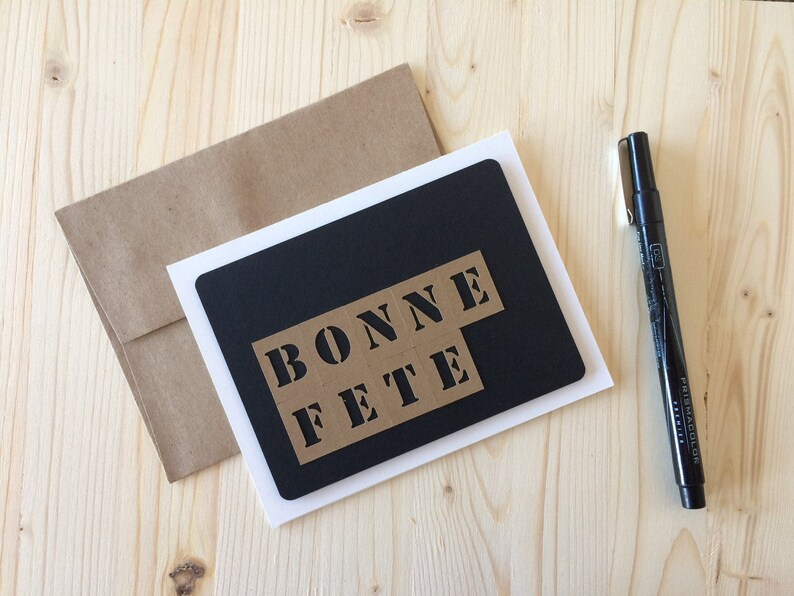 Black And Kraft Paper French Birthday Card Handmade Birthday Etsy