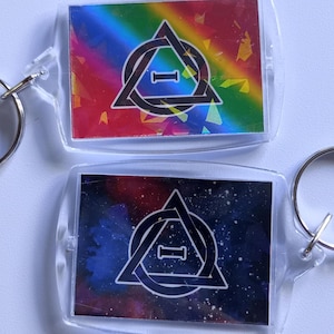 Llavero brillante con el logo de Therian, llavero Thetadelta, accesorio peludo, fandom de Therianthrope, otherkin, identidad no humana, llavero de Therianthropy