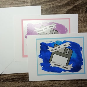Tarjeta de cumpleaños de informática retro de liquidación, no eres viejo, eres retro, tarjeta de disquete, cumpleaños de computadora vintage, tarjeta para programador