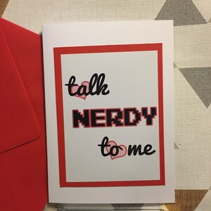 Biglietto di anniversario per giocatori, Parlami da nerd, Biglietto di San Valentino per lei, Biglietto d'amore geek, Biglietto di auguri per videogiochi Pixel, Biglietto rosa
