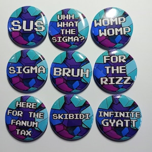 Meme-geïnspireerde pin-badge, cadeau voor tieners, game-geïnspireerd, skibidi, what the sigma, gyatt, sigma-accessoire, rizz-up-accessoire