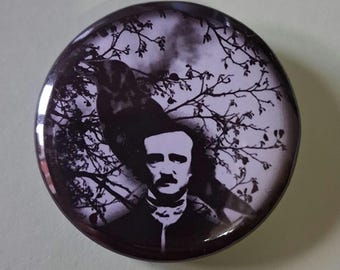 Edgar Allan Poe badge, Raven Pin, Gothic Horror, Goth Badge, Emo Accessory, Literature Fan, Poetry Inspired
