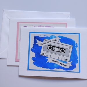 Carte d'anniversaire musique rétro, vous n'êtes pas vieux, vous êtes rétro, carte cassette, anniversaire musique vintage, carte pour mélomane