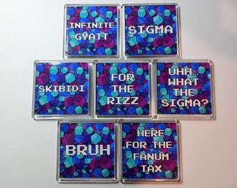 Meme inspired magnet, gift for teens, gaming inspired, skibidi, what the sigma, gyatt, sigma accessory, rizz up accessory, bruh fanum tax