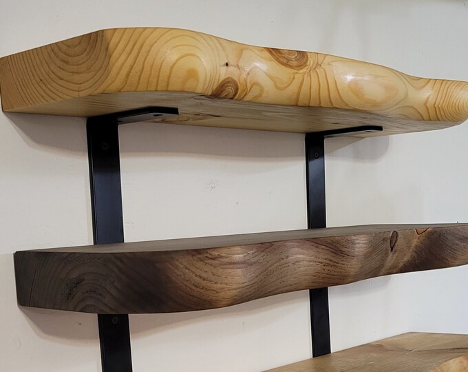 Hand Carved Rounded Edge Solid Wood Shelf With Iron Brackets - Etsy