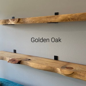 Live Edge Rustic Look Solid Wood Shelf in Custom Sizes with Iron Brackets