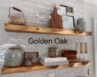 Live Edge Look Solid Wood Floating Shelf: Hand Carved Custom Colors and Sizes