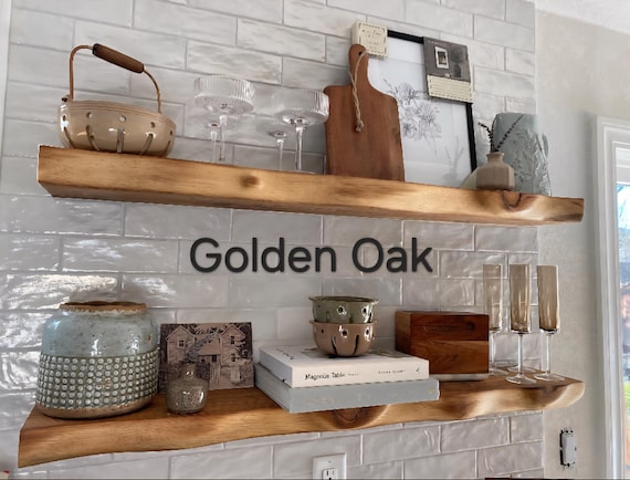 Live Edge Look Solid Wood Floating Shelf: Hand Carved Custom Colors and Sizes
