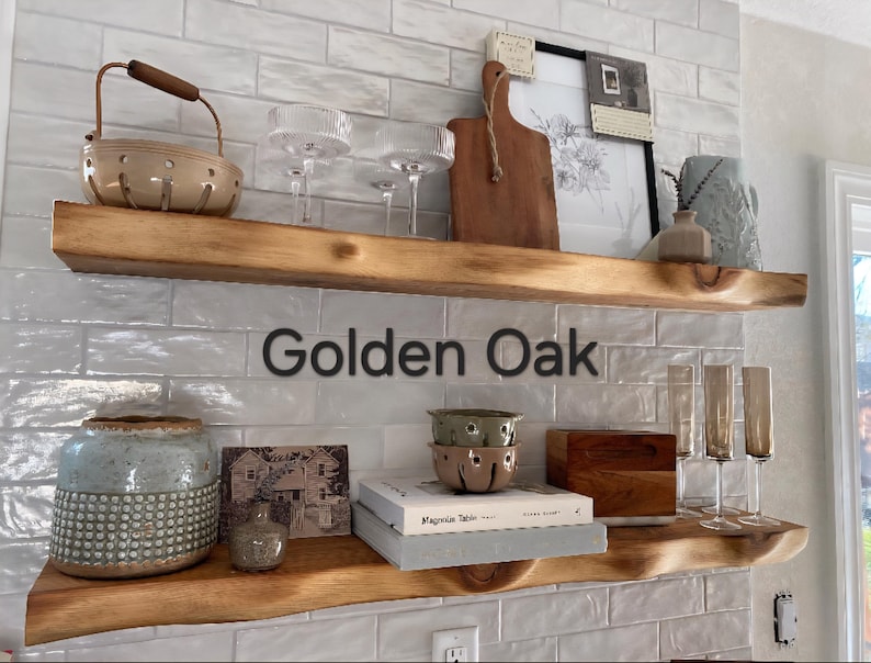 Live Edge Look Solid Wood Floating Shelf: Hand Carved Custom Colors and Sizes