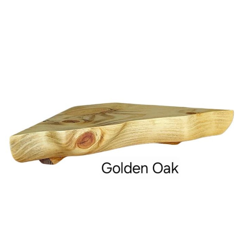 Live Edge Hand Carved Solid Wood Corner Shelf: Open Back Cord Access image 15
