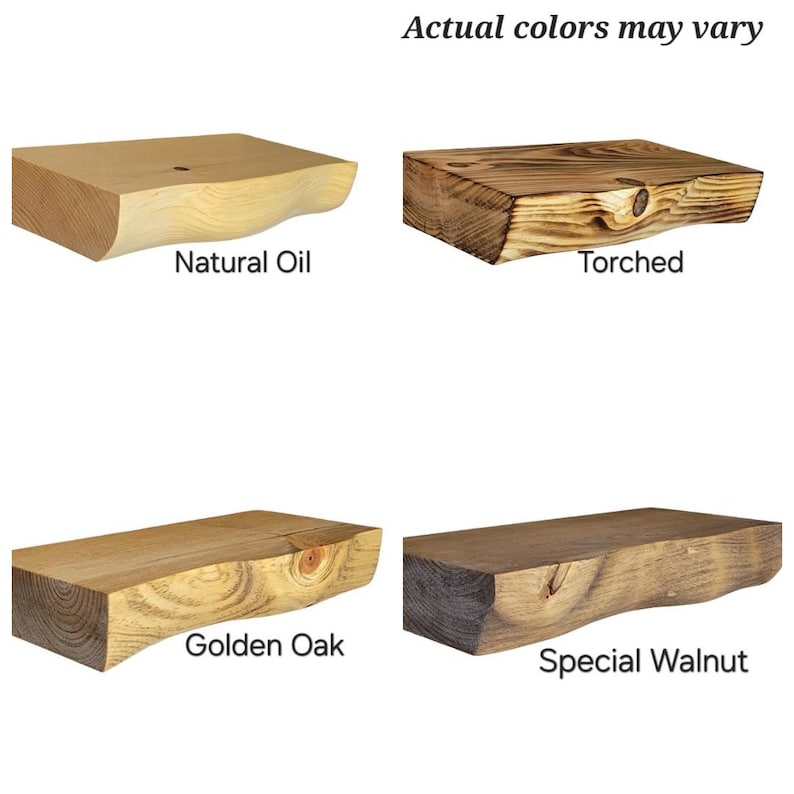 Live Edge Look Solid Wood Floating Shelf: Hand Carved Custom Colors and Sizes image 17