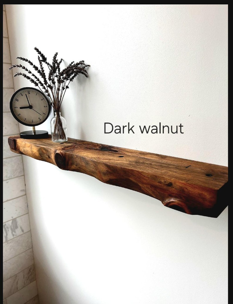 Live Edge Look Solid Wood Floating Shelf: Hand Carved Custom Colors and Sizes image 8