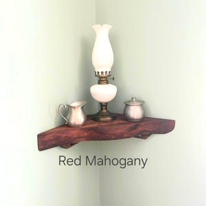 Live Edge Hand Carved Solid Wood Corner Shelf: Open Back Cord Access image 5