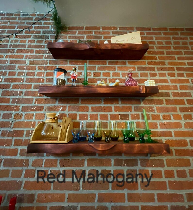 Live Edge Look Solid Wood Floating Shelf: Hand Carved Custom Colors and Sizes image 10