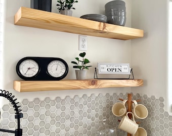 Curved Edge Rustic Solid Wood Floating Shelf: Custom Colors and Sizes